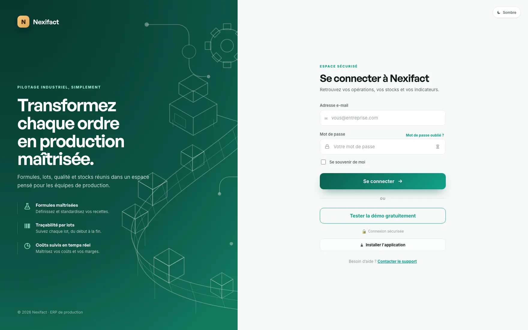 Écran Nexifact — L’entrée de vos équipes, sur poste ou sur téléphone